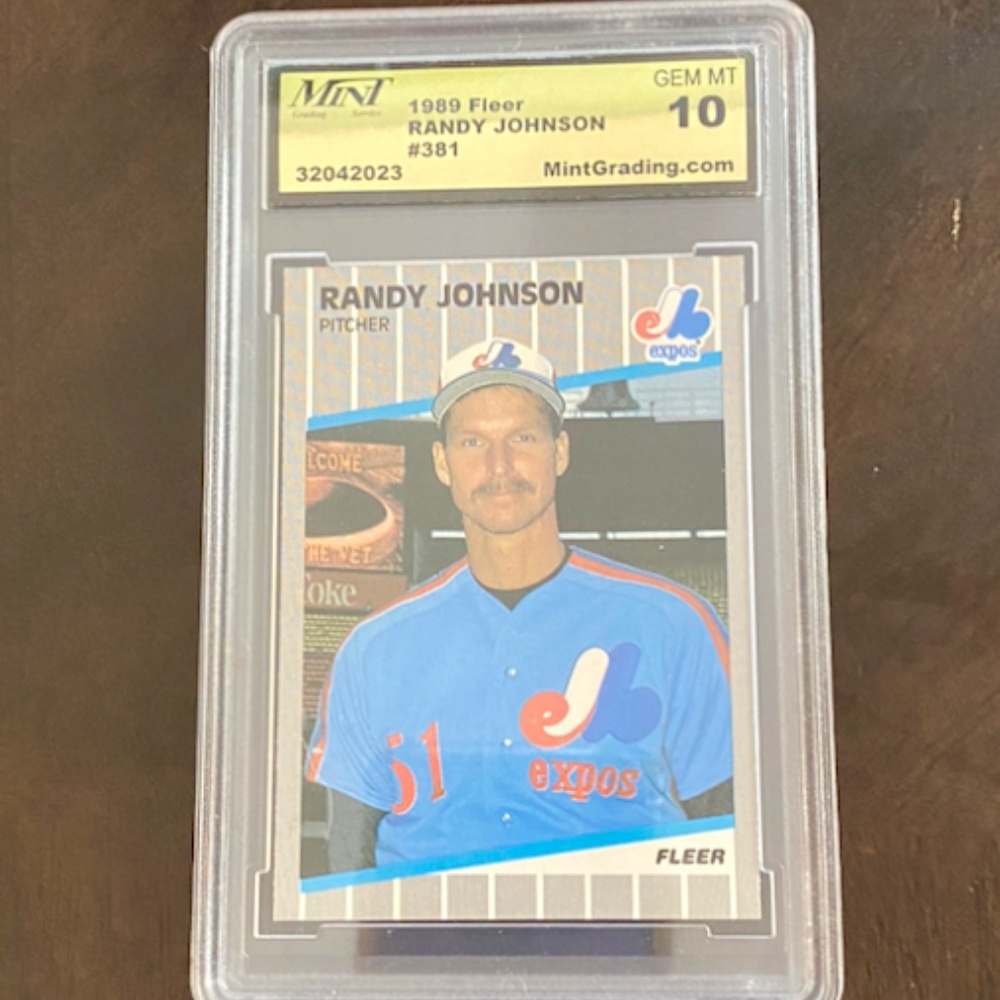 1989 FLEER GLOSSY RANDY JOHNSON  #381 ROOKIE AD COMPLETELY BLACKOUT OUT